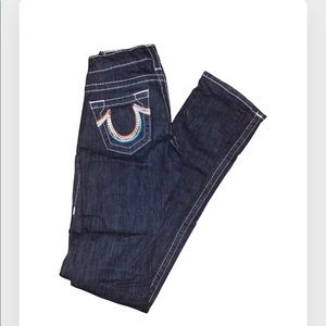 True religion dark navy blue skinny straight leg jeans